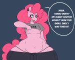  5:4 anthro areola blue_eyes breasts clothing ear_piercing earth_pony english_text equine erect_nipples fan_character female flashing friendship_is_magic hair horse huge_hips hugtastic_pinkie_pie mammal midriff my_little_pony navel nipples piercing pink_hair pinkie_pie_(mlp) pony simple_background slightly_chubby somescrub speech_bubble text thick_thighs voluptuous wide_hips 