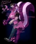  anthro clothed clothing crossdressing digital_drawing_(artwork) digital_media_(artwork) female gender_transformation girly hi_res mammal mtf_transformation perfume simple_background skirt skunk solo stripes- toony transformation 