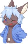  2018 anthro blush brown_fur chest_tuft clothed clothing cub digital_media_(artwork) fur hair lagomorph looking_at_viewer male mammal norphen one_eye_closed open_mouth rabbit simple_background smile solo tongue tuft white_background wink young 