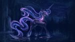  2018 blue_eyes blue_hair blue_theme crown equine female friendship_is_magic hair horn jewelry lake mammal my_little_pony necklace plainoasis princess_luna_(mlp) reflection shooting_star solo sparkles water winged_unicorn wings 