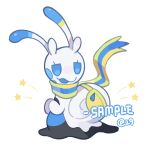  alternate_color alternate_shiny_pokemon animal_focus blue_eyes chinese_commentary commentary_request commission erjiusanshi full_body looking_at_viewer no_humans original pokemon pokemon_(creature) pokemon_focus sample_watermark scarf simple_background sliggoo snail solo watermark white_background 