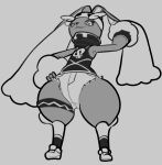 2025 3_fingers ambiguous_anthro ambiguous_gender anthro arms_bent biped bottomwear closed_smile clothed clothed_ambiguous clothed_anthro clothing cosplay daisy_dukes denim denim_bottomwear denim_clothing denim_shorts digital_drawing_(artwork) digital_media_(artwork) eyelashes fingers floppy_ears footwear full-length_portrait fur fur_tuft generation_4_pokemon greyscale hand_on_hip hat headgear headwear hi_res hotpants jewelry kerchief looking_at_viewer looking_down looking_down_at_viewer lop_ears lopunny low-angle_view malofantastic monochrome mouth_closed neckerchief necklace neckwear nintendo pokemon pokemon_(species) portrait shirt shoes shorts smile smiling_at_viewer socks solo standing tank_top team_skull thick_thighs topwear tuft wide_hips wrist_fluff