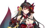  1girl animal_ears bare_shoulders bell black_hair blush braid breasts chikubi_(artist) cleavage corruption covered_nipples dark_persona flower fox_ears fox_girl fox_mask fox_tail game_cg hair_bell hair_flower hair_ornament half-closed_eyes holding holding_mask huge_breasts kusarou large_variant_set long_hair looking_at_viewer mahou_shoujo_inori mask morita_ouka nail_polish nipples non-web_source official_art parted_lips red_eyes red_nails see-through_clothes side_braid solo tail transparent_background twin_braids upper_body variant_set 
