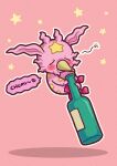 absurdres alcohol blush_stickers bottle closed_eyes commentary drunk floating full_body highres holding holding_bottle jojo_no_kimyou_na_bouken m_a_a_m_8 no_humans pink_background squeans stand_(jojo) star_(symbol) steel_ball_run symbol-only_commentary tusk_(stand) tusk_act1 