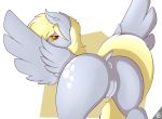  2014 alpha_channel anus blonde_hair butt capseys cutie_mark derpy_hooves_(mlp) equine feathered_wings feathers female feral friendship_is_magic fur grey_feathers grey_fur hair looking_at_viewer mammal my_little_pony pegasus pussy pussy_juice simple_background solo transparent_background wings 