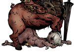  absurdres bandaged_arm bandaged_leg bandages bestiality centauroid completely_nude cum cum_inflation cum_overflow dark-skinned_female dark_skin darkest_dungeon doggystyle ebonyxh eylin_eyla_(ebonyxh) hair_over_one_eye highres hollow_eyes inflation interspecies nude official_style original sex simple_background swinetaur sword taur top-down_bottom-up weapon white_background white_hair 