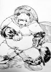  2017 anthro belly canine clothing fundoshi hat japanese_clothing male mammal melee_weapon moobs nipples overweight overweight_male solo suishou0602 sword tanuki underwear weapon 