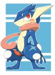  2014 anthro blush doneru erection greninja looking_at_viewer male nintendo penis pok&eacute;mon pok&eacute;mon_(species) simple_background solo sweat video_games 