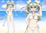  1girl a1 absurdres anchovy artist_request barefoot beach bikini blush breasts curvy drill_hair female full_body girls_und_panzer hair_ornament hair_ribbon happy highres large_breasts nipples red_eyes ribbon solo swimsuit twintails white_bikini 