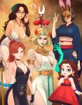  6+girls absurdres alma_(monster_hunter_wilds) ancient_greek_clothes animal_ears arthropod_girl asymmetrical_arms bandana black-framed_eyewear black_choker black_dress black_eyes black_gloves black_hair black_sclera black_skin blonde_hair blue_eyes blue_kimono bone bracelet breasts brown_eyes brown_hair choker clair_obscur:_expedition_33 cleavage cloak closed_mouth colored_sclera colored_skin donkey_kong_(series) donkey_kong_bananza dress earrings eyeshadow fox_mask freckles glasses gloves glowing_arm greco-roman_clothes green_bandana green_eyes green_lips hades_(series) hades_2 hairband heterochromia highres holding holding_sword holding_weapon hollow_eyes hollow_knight hollow_knight:_silksong horned_mask hornet_(hollow_knight) horns japanese_clothes jewelry kimono large_breasts laurel_crown long_hair looking_at_viewer maelle_(clair_obscur:_expedition_33) makeup mask medium_breasts melinoe_(hades) mismatched_sclera monster_hunter_(series) monster_hunter_wilds multiple_girls necklace needle_(hollow_knight) obi pauline_(mario) pauline_(young)_(mario) pelvic_curtain pink_eyeshadow pink_hairband ponytail purple_eyeshadow rabbit_ears rapier red_cloak red_dress red_eyes red_hair sash shimizu_hinako short_hair side_slit silent_hill_(series) silent_hill_f skeletal_arm sleeveless sleeveless_dress smile sword the_game_awards torn_clothes truejekart v weapon white_dress white_mask 
