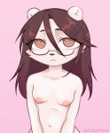 2d_animation accessory animated anthro bedroom_eyes blush breast_squeeze breasts brown_eyes brown_hair colored eulipotyphlan eyewear female frame_by_frame glasses hair hair_accessory heart_symbol hedgehog hedgehog_girl_(kyogummi) hi_res kyogummi looking_at_viewer mammal narrowed_eyes navel nipples nude pink_nipples seductive shaded simple_background slim small_breasts solo squeezing tan_body tongue tongue_out