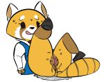  2016 aggressive_retsuko anthro anus beady_eyes bottomless butt clothed clothing eyelashes female legs_up mammal messy open_mouth pussy pussy_juice reclining red_panda retsuko ringed_tail samoyena sanrio solo sweat 