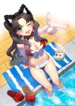  bikini black_hair blush kaleido_ruby long_hair pool red_eyes smile wink 