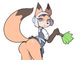  5:4 anthro big_butt black_nose blue_eyes butt canine clothing eyelashes feather_duster female fox fur itsunknownanon looking_back maid_uniform mammal orange_fur simple_background smile solo uniform white_background 