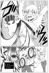  1boy baby bare_shoulders breasts cleavage comic greyscale highres large_breasts long_hair long_sleeves monochrome mother_and_son open_clothes open_mouth original speech_bubble translation_request yano_toshinori 