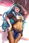  ;d alternate_costume alternate_hair_color aviator_cap aviator_irelia aviator_sunglasses bangs belt blade blush breasts cleavage commentary_request fur_trim goggles goggles_on_head green_eyes highres irelia league_of_legends long_hair looking_at_viewer medium_breasts moonandmist nail_polish one_eye_closed open_mouth pilot_suit red_nails salute short_sleeves smile solo sunglasses swept_bangs unzipped v very_long_hair zipper 