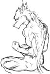  2018 angry arm_muscles athletic athletic_female back_muscles biceps buns canine crouching eyebrows female flexing fluffy forward fur gluteal_muscles harpseal hybrid inner_ear_fluff leg_muscles mammal muscular muscular_female pointy_ears ribs serious sitting spiky_hair stare tuft wolf 