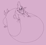 2025 2_tails ambiguous_gender belly big_belly bodily_fluids buizel feral generation_4_pokemon high-angle_view huge_belly hyper hyper_belly looking_at_viewer looking_up looking_up_at_viewer monochrome morbidly_obese morbidly_obese_ambiguous morbidly_obese_feral multi_tail nintendo obese obese_ambiguous obese_feral overweight overweight_ambiguous overweight_feral pink_background pokemon pokemon_(species) pokemon_speak purple_background saphiros simple_background solo sweat sweatdrop tail text