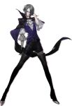  1girl black_gloves blue_eyes boots cape closed_mouth eye_mask fujikawa_yukimi full_body gloves grey_hair highres mask official_art persona persona_5 persona_5:_the_phantom_x solo standing thigh_boots third-party_source transparent_background vest yuki_(p5x) 