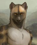  2014 amyra anthro brown_theme bust_portrait digital_media_(artwork) front_view fur hyena looking_at_viewer male mammal orange_eyes portrait simple_background solo 