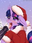  2018 absurd_res animal_genitalia animal_penis clothed clothing costume disembodied_penis duo equine equine_penis erection friendship_is_magic hi_res horn kuroran male mammal my_little_pony outside penis santa_costume solo_focus twilight_sparkle_(mlp) unicorn 