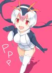  black_hair blonde_hair blush eyebrows_visible_through_hair kemono_friends long_sleeves mittens multicolored_hair open_mouth penguins_performance_project_(kemono_friends) pink_hair red_hair royal_penguin_(kemono_friends) short_hair_with_long_locks smile solo sweater thighhighs twintails ununquadium white_hair white_legwear 