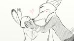 &lt;3 16:9 2016 4_fingers anthro canine clothed clothing dipstick_ears disney duo female fox greyscale jacket judy_hopps kiss_mark kissing lagomorph long_ears male mammal monochrome nick_wilde rabbit scarf side_view simple_background size_difference sketch trashasaurusrex white_background zootopia 