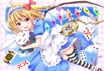  alice_(wonderland) alice_in_wonderland apron blonde_hair blush bow bunny cosplay dress flandre_scarlet hyurasan ponytail red_eyes ribbons sky thighhighs touhou wings 