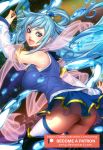  :d aqua_(konosuba) ass bare_shoulders blue_eyes blue_footwear blue_hair blue_legwear blue_panties blue_shirt blue_skirt boots breasts commentary detached_sleeves english_commentary fan folding_fan from_behind g-string goddess hair_ornament hair_rings holding holding_fan kono_subarashii_sekai_ni_shukufuku_wo! large_breasts legs long_hair looking_back open_mouth panties pantyshot shirt skirt smile splashing thigh_boots thighhighs thong underwear upskirt very_long_hair water xong 