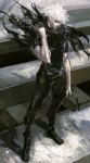  1boy absurdres black_cape black_pants black_shirt blue_eyes cape closed_mouth full_body gojou_satoru highres jujutsu_kaisen kyezzzz male_focus pants shirt short_hair solo standing torn_cape torn_clothes white_hair 