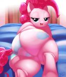  2013 anthro bedroom_eyes big_butt blue_eyes butt clothing cutie_mark earth_pony equine female feral friendship_is_magic fur hair half-closed_eyes hi_res horse looking_at_viewer lying mammal my_little_pony panties pink_fur pink_hair pinkie_pie_(mlp) pony presenting seductive solo trinity-fate62 underwear 
