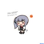  1girl black_dress blunt_bangs chibi chibi_only closed_eyes collared_shirt commentary_request dress dress_shirt gloom_(expression) grey_hair highres kantai_collection kasumi_(kancolle) kasumi_kai_ni_(kancolle) pinafore_dress radical_bullet shirt side_ponytail sleeveless sleeveless_dress solo translation_request walking white_shirt 