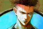  1boy absurdres brown_hair closed_mouth cyberpunk:_edgerunners cyberpunk_(series) david_martinez glitch highres kyezzzz lips looking_at_viewer male_focus nose short_hair solo undercut yellow_eyes 