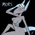 1:1 anthro canid canine canis claws female glowing glowing_claws grey_body grey_skin hybrid jackal long_ears lord_sarloc mammal mors pukijr slim solo tail