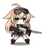  animated animated_gif black_footwear black_jacket black_skirt blonde_hair boots breasts chibi fingerless_gloves girls_frontline gloves gun high_heels jacket long_hair lowres m1918_bar_(girls_frontline) machine_gun mod3_(girls_frontline) official_art rifle saru scarf skirt strap thighhighs thighs weapon white_legwear yellow_eyes 