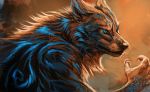  2018 anthro black_fur black_nose blue_eyes blue_fur canine detailed_background digital_media_(artwork) fur hibbary male mammal solo wolf 
