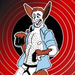  2018 abstract_background absurd_res anthro body_hair brown_fur brown_hair buckteeth bulge clothed clothing digital_drawing_(artwork) digital_media_(artwork) donkey equine fur hair hi_res james_newland male mammal nipples simple_background solo spiral_background teeth tongue transformation underwear 