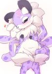  &lt;3 anthro blush featureless_crotch feline female fluffy fur kemono last_period leopard lying mammal multi_tail neck_tuft nude on_back purple_eyes purple_fur solo spots spotted_fur tuft ukan_muri white_fur 