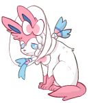  2018 aliasing alpha_channel ambiguous_gender blue_eyes blue_fur blue_sclera cone_of_shame eeveelution feral frown fur multicolored_fur nintendo paws pink_fur pink_tail pok&eacute;mon pok&eacute;mon_(species) ribbons sad simple_background solo sylveon transparent_background unknown_artist video_games white_fur 