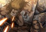  blonde_hair brown_eyes brown_hair character_request clenched_teeth closed_eyes comic cowering giant headband open_mouth shingeki_no_kyojin short_hair teeth watermark web_address 