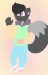  anthro black_nose canine clothed clothing cute fox foxinthetrashcan fur gradient_background hair jacket male mammal pastel phurcy purple_eyes raised_tail simple_background smile solo waving 