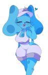  &lt;3 anthro blue&#039;s_clues blue_(blue&#039;s_clues) blue_body blue_nose breasts canine clothing dog eyelashes eyes_closed female hat laugh mammal monimochi open_mouth short_stack simple_background solo spots white_background wide_hips 