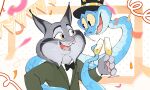 2026 alcohol anthro beverage black_bow_tie black_tie_(suit) blue_body blue_scales bow_tie canada_lynx champagne champagne_glass clothed clothing container cup digital_media_(artwork) disney drinking_glass duo ear_tuft fangs felid feline feral fur gary_de'snake glass glass_container glass_cup green_clothing green_suit grey_body grey_fur hat headgear headwear hi_res holidays lynx male mammal new_year new_year_2026 ottotopus pawbert_lynxley pit_viper reptile scales scalie smile smiling_at_another smiling_at_partner snake suit teeth tuft viper whiskers yellow_eyes zootopia