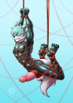 4_toes 5_fingers abs all_fours ankles_tied anthro artist_logo ball_rope balls bdsm big_penis blue_eyebrows blue_eyes blue_hair blush blush_lines bodily_fluids bodysuit bondage bound brown_nose canid canine canis cheek_tuft clothed clothed_anthro clothed_male clothing drooling eyebrows eyewear eyewear_on_head facial_tuft feet fingers fully_bound fur genital_bondage genital_rope genitals glasses hair half-closed_eyes hands_above_head hands_tied hi_res humanoid_genitalia humanoid_penis inner_ear_fluff latex latex_bodysuit latex_clothing latex_skinsuit legs_tied logo looking_at_viewer male mammal moire_dragon muscular muscular_anthro muscular_male narrowed_eyes navel_outline nipple_outline penis penis_rope restrained restraints rope rope_around_balls rope_bondage rope_harness saliva skinsuit solo submissive submissive_anthro submissive_male suspension suspension_bondage tail teeth tight_clothing toes tuft wearing_glasses white_balls white_body white_fur white_tail wolf