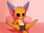  2018 absurd_res blush bulge carpetwurm chest_tuft clothed clothing gnar_(lol) hi_res league_of_legends male mammal navel partially_clothed riot_games semi-anthro signature simple_background solo spread_legs spreading tuft underwear video_games yordle 