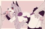 anthro balls bodily_fluids breasts canid canid_demon canine cross-popping_vein demon erection female female_penetrated fur furgonomics furry-specific_piercing genitals group group_sex hair handjob handjob_while_penetrated hellaverse hellhound helluva_boss kikoepi looking_at_another loona_(helluva_boss) male male/female male_penetrating male_penetrating_female mammal mythological_canine mythological_creature mythology nipples nude oral penetration penile penis piercing red_sclera sex simple_background tail threesome tongue tongue_out trio vaginal white_body white_fur