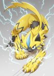  2018 black_markings black_skin blue_eyes blue_fur claws electricity fangs feline fur kemo_kemono looking_at_viewer mammal markings nintendo pok&eacute;mon pok&eacute;mon_(species) smile solo video_games whiskers yellow_fur zeraora 