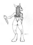  canine clothing dagger digitigrade ecmajor female hair knife mammal melee_weapon simple_background sketch solo standing teeth thong video_games warcraft weapon were werewolf worgen 
