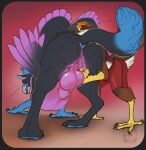  2026 animal_genitalia anthro anthro_on_feral anus avian balls beak bestiality biped bird bombird butt claws clothed clothed_anthro clothed_female clothing digital_drawing_(artwork) digital_media_(artwork) duo feathers feet female feral fingers fur genitals gryphon hi_res male male/female male_on_anthro male_on_feral mythological_avian mythological_creature mythology sheath smile tail toes tongue wings 