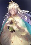  aa44 anastasia_(fate/grand_order) bangs blue_eyes cape commentary_request crown doll dress fate/grand_order fate_(series) hair_between_eyes hairband highres holding holding_doll long_hair mini_crown royal_robe silver_hair simple_background solo standing very_long_hair white_dress 